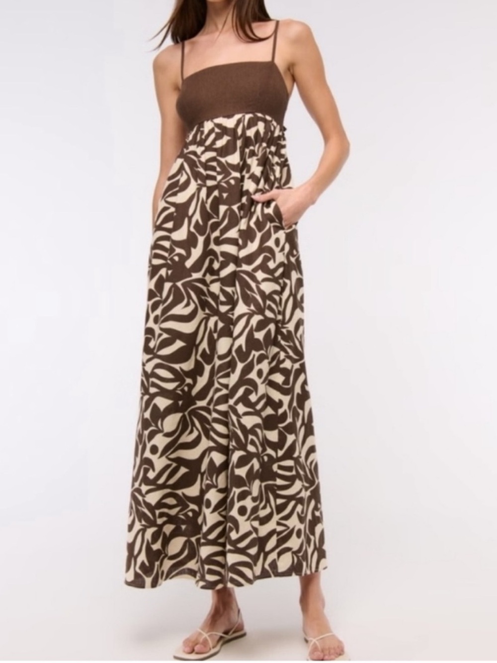Abercrombie & Fitch Brown and Cream Printed Maxi Dress